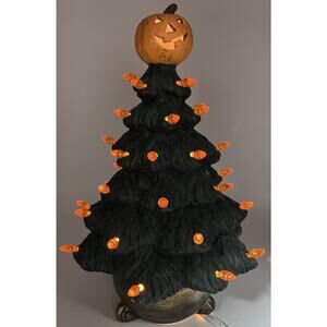 Ceramic Halloween Light Up Glazed Christmas Tree Trick or Treat Jack-O-Lantern